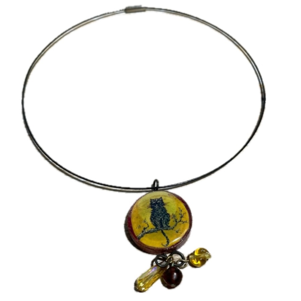 Vintage token Black Cat Halloween necklace